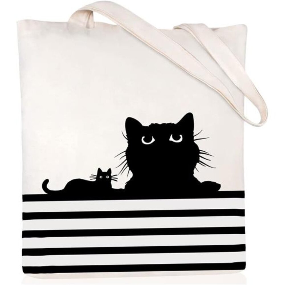 Canvas Tote Bag for Women Aesthetic Cute Cat Shopping Grocery Reusable Bag - Picture 1 of 6